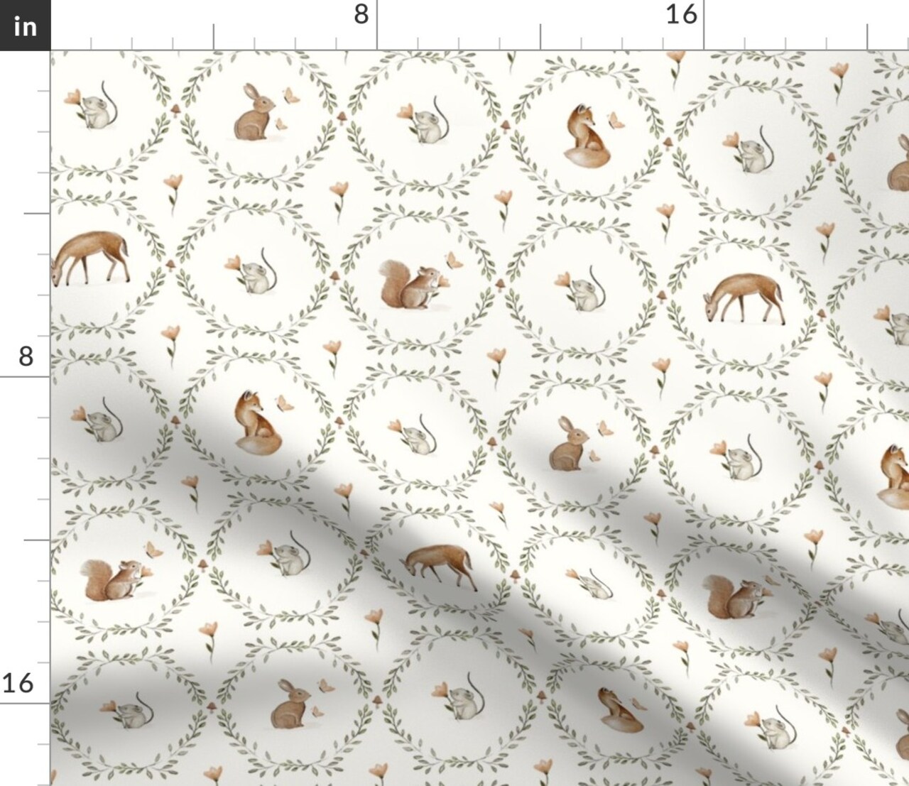 Neutral Woodland Deer Squirrel Baby Nursery Fox Rabbit Mouse Whimsical Fun Cute Happy Cheerful Soft Pastel Custom Printed Fabric by Spoonflower Various Fabrics by the Yard or Fat Quarter 18001017
